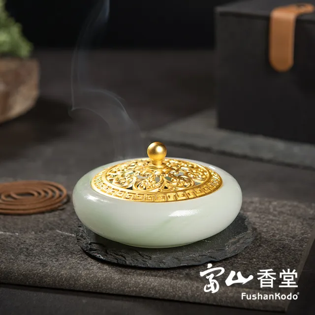 【富山香堂】光澤青透 琉璃玉石香爐 盤香爐(招財/聚寶盆/企業家首選/平安造庫)