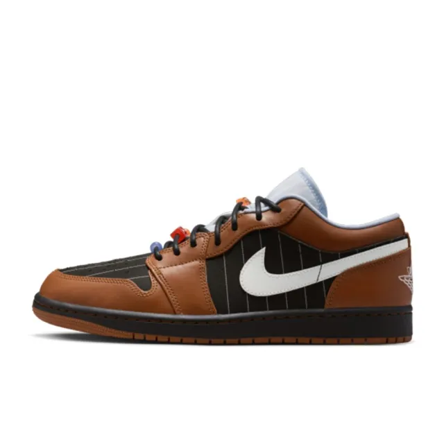 【NIKE 耐吉】Air Jordan 1 Low SE 條紋棕黑 拼接 串珠 緩震 運動鞋 男鞋 IR7560-010