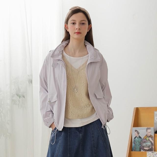 【CUMAR】抗紫外線連帽貼口袋外套 杏 紫 灰(魅力商品)