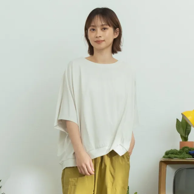 【MOSS CLUB】親膚涼感棉扭轉打褶寬鬆蝙蝠短袖T恤 黑 白 駝