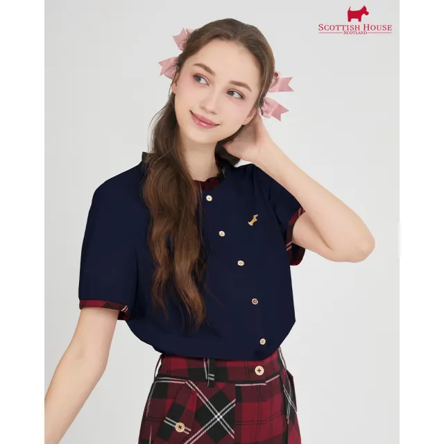 【SCOTTISH HOUSE】荷葉領格紋短袖上衣-淺綠/丈青 CJXA1358