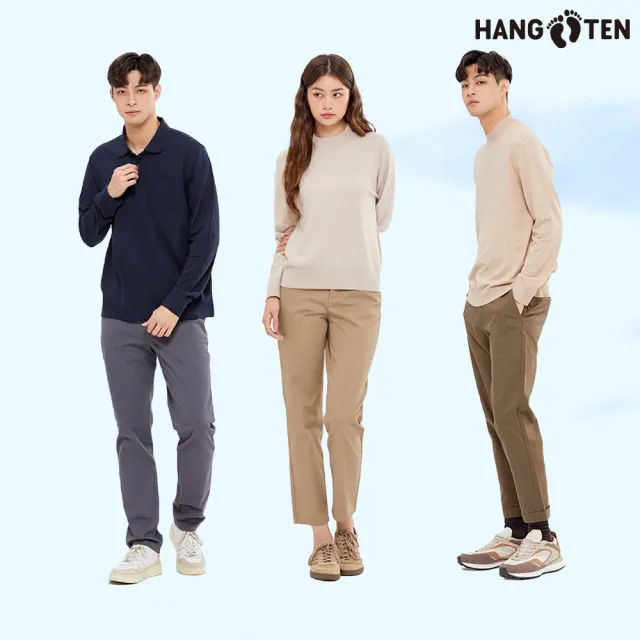 【Hang Ten】出清品-男女款-經典棉質鬆緊腰頭直筒長褲卡其褲工作口袋褲(多款選)