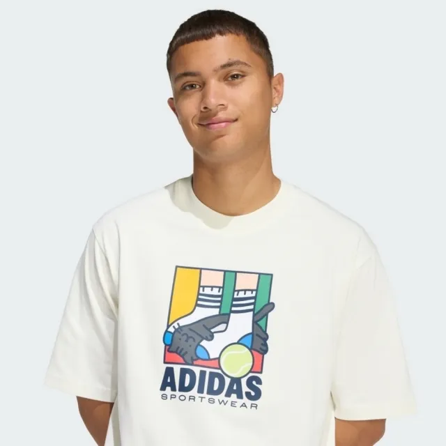 【adidas 愛迪達】M ANI POP PLY T 運動 休閒 短袖 T恤 男 米白 短T 短袖 KE4341