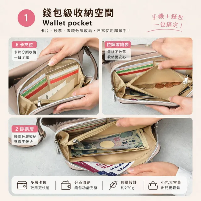 【WHOSE BAG】雙11 LANA 輕量手機錢包斜背包｜女用小方包 多功能側背包 270g超輕量 NO.WB008