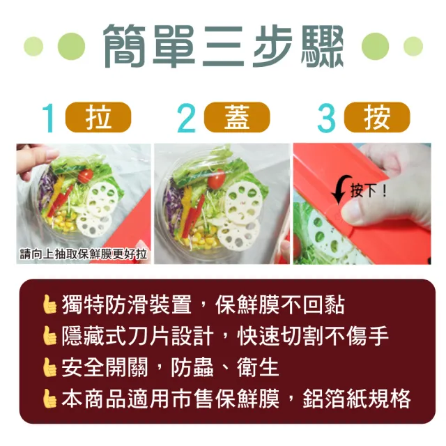 【豪割達人】特價3件組MIT專利保鮮膜切割盒器x1+保鮮膜x2(經典紅綠黃台灣製磁鐵吸 鋁箔紙烘焙紙 密封防蟲)