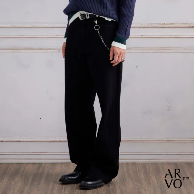 【ARVOpm】男女同款 波浪紋理寬版黑色牛仔褲-725213164012(限時6折)