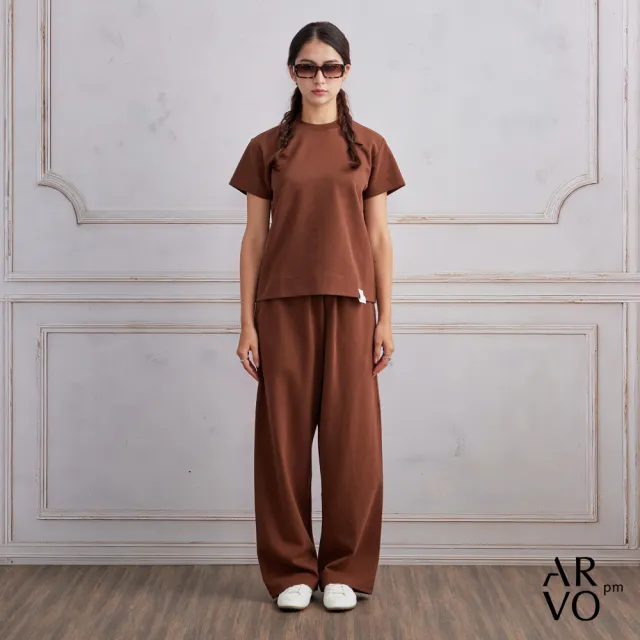 【ARVOpm】男女同款 棕色寬鬆版落地棉褲-725213164022(限時6折)