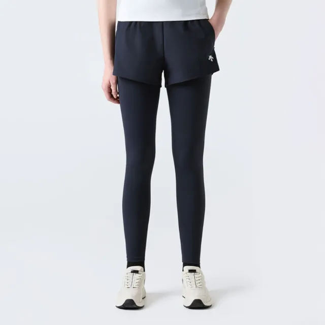 【DESCENTE】緊身長褲 女 運動褲 瑜珈 快排 WOMEN SHORTS-ATTATCHED LEGGINGS 黑 SR122PKL12-BLK0