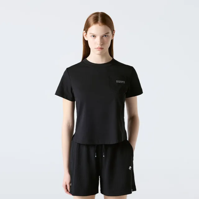 【DESCENTE】短袖上衣 女 寬鬆版型 快排 WOMEN COMFORT-FIT SHORT SLEEVE T-SHIRTS 黑 SR112PTS14-BLK0