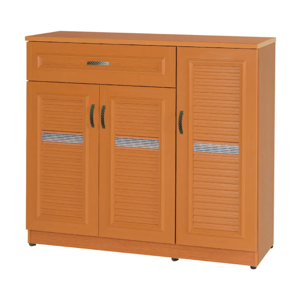 【文創集】南亞塑鋼  加美4尺三門單抽百葉系列鞋櫃(二色可選+搭配仿古文藝風古鏽銀編織弧形五金把手)