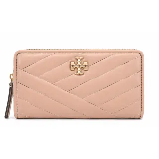【TORY BURCH】KIRA斜紋絎縫ㄇ字拉鍊長夾(粉)