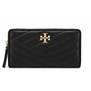 【TORY BURCH】KIRA 金屬LOGO皮革拉鍊絎縫長夾(黑)