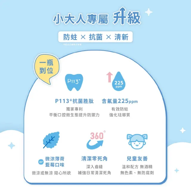 【oh care 歐克威爾】兒童防蛀漱口水 x 3 入(含氟漱口水 含氟225ppm 全球獨家專利P113+抗菌成份)