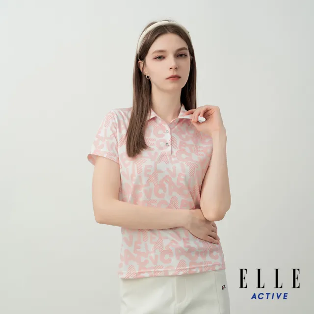 【ELLE ACTIVE】女款 滿版字母印花短袖POLO衫-淺粉色(EA26S2W1102-71)