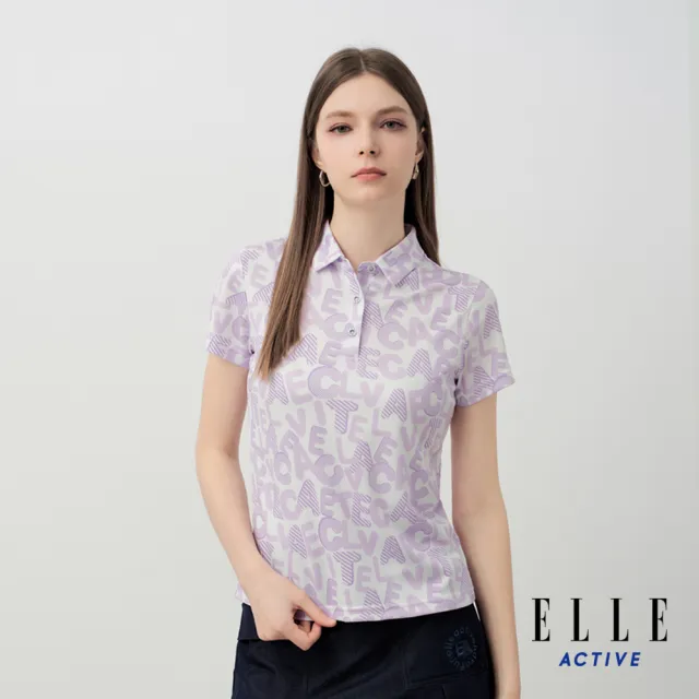 【ELLE ACTIVE】女款 滿版字母印花短袖POLO衫-淺紫色(EA26S2W1102-21)