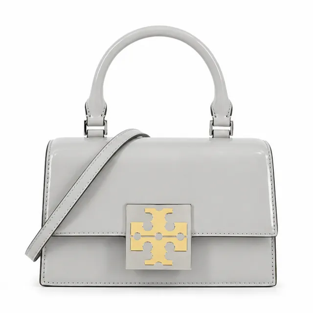 【TORY BURCH】BON BON 牛皮翻蓋手提/斜背兩用包(迷你/灰)
