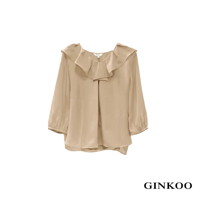 【GINKOO 俊克】荷葉領七分袖上衣