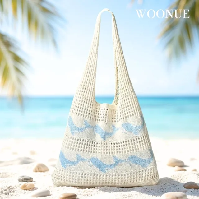【WOONUE】雙11 度假必備！鯨魚編織包歐美專櫃時尚海灘包春夏季包手提包側背包閨蜜女友老婆生日 