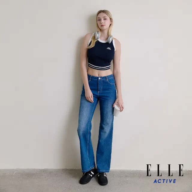 【ELLE ACTIVE】女款 撞色滾邊短版無袖背心-藍色(EA26S1W5001-39)