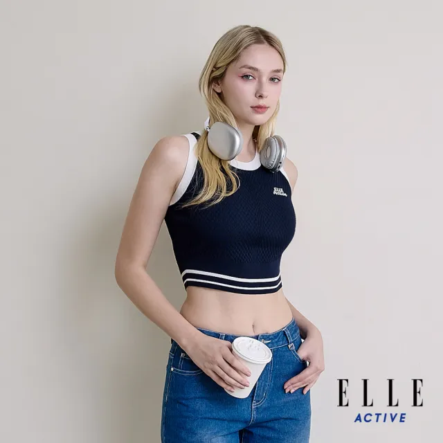 【ELLE ACTIVE】女款 撞色滾邊短版無袖背心-藍色(EA26S1W5001-39)