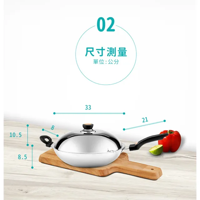 【Chieh Pao 潔豹】304不鏽鋼七層複合金健康炒鍋 單把/雙耳 33CM(SGS檢驗合格 台灣精品 附雙耳替換配件)