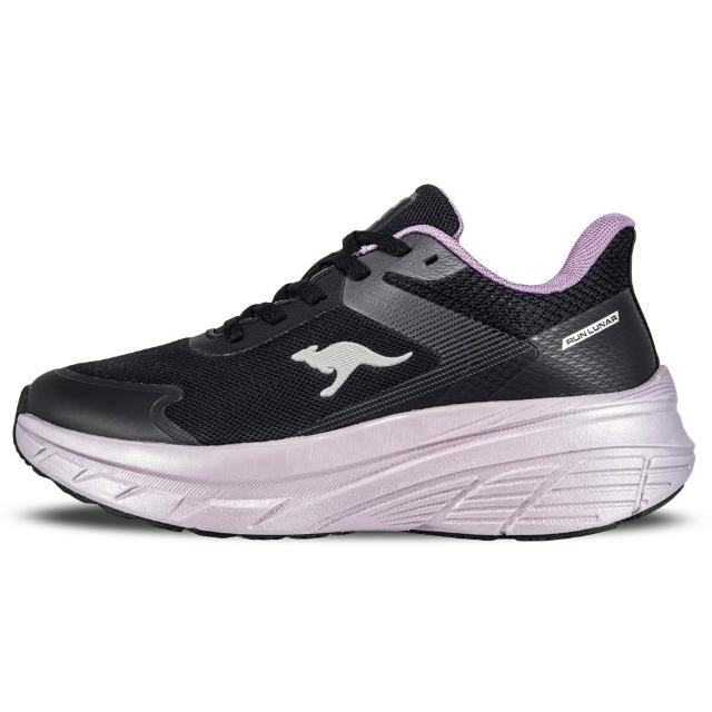 【KangaROOS】慢跑鞋 女鞋 運動鞋 2E寬楦 厚底 RUN LUNAR 2 黑紫 KW61490