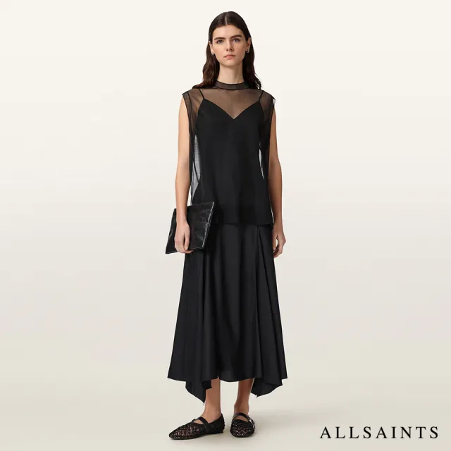 【ALLSAINTS】AVA 薄紗無袖洋裝-黑 W269DE(修身版型)