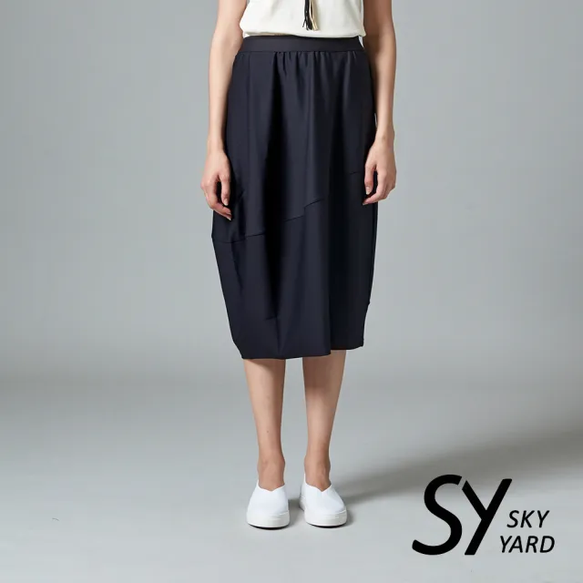 【SKY YARD】網路限定款-簡約風格純色造型休閒花苞長裙-黑色