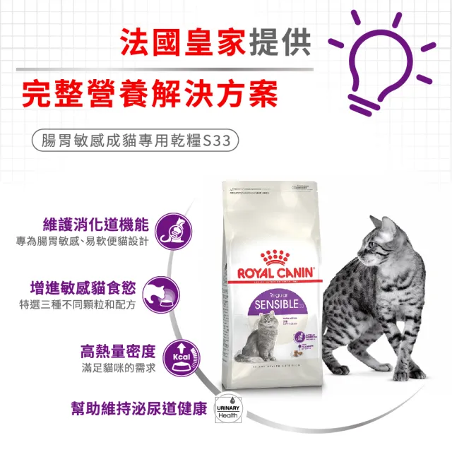【ROYAL 法國皇家】腸胃敏感成貓專用飼料 S33 2KG(貓乾糧 易軟便貓 三種顆粒)