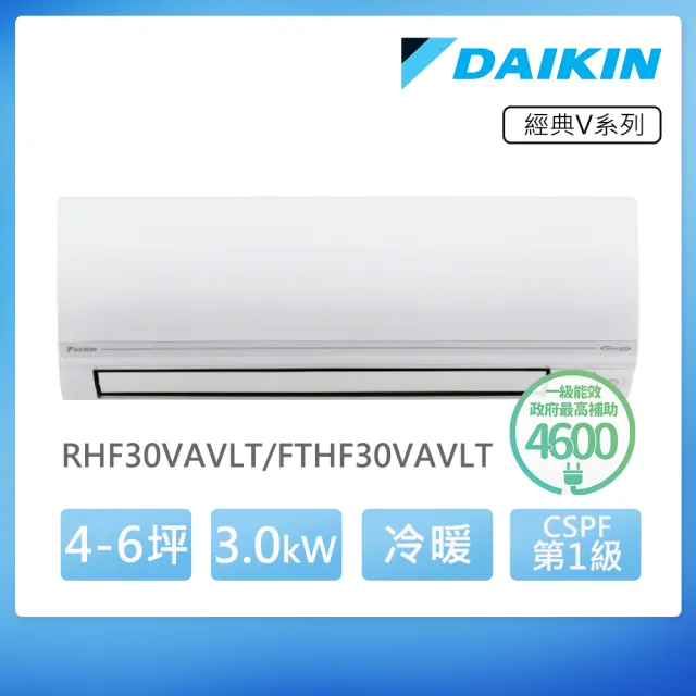 【DAIKIN 大金】經典V系列4-6坪變頻冷暖分離式冷氣(RHF30VAVLT/FTHF30VAVLT)