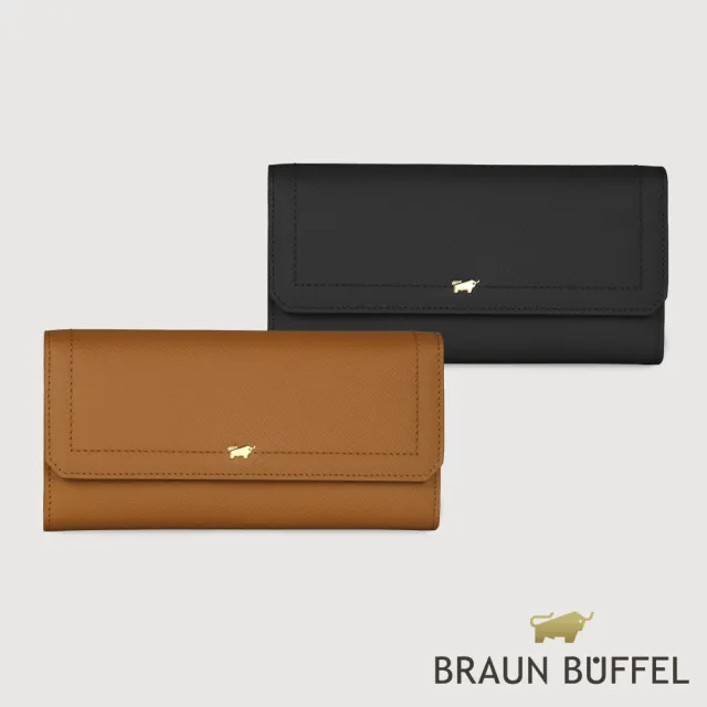 【BRAUN BUFFEL 德國小金牛】婕娜 14卡兩折長夾-多色任選(BF2005-621-BK/BRA) 錢包送禮推薦(其他規格)