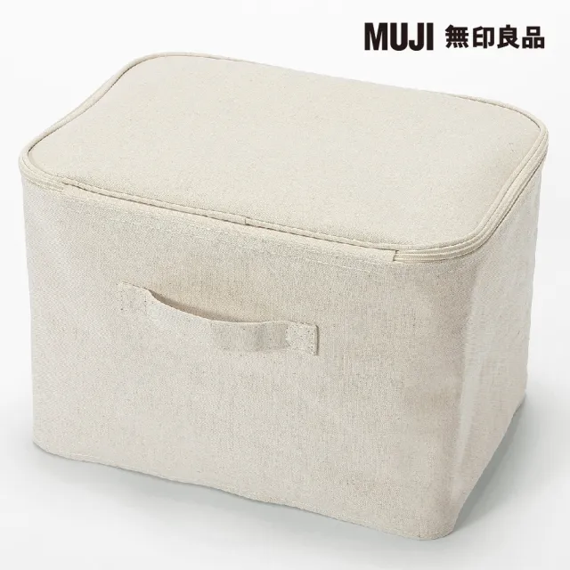 【MUJI 無印良品】聚酯纖維麻收納箱/長方形/中/附蓋(4入組)