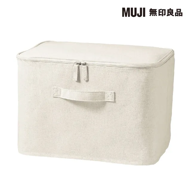【MUJI 無印良品】聚酯纖維麻收納箱/長方形/中/附蓋(4入組)