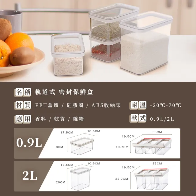 【Arlink】食品級矽膠 軌道式密封保鮮盒 2L三入組+軌道(可懸掛式 密封盒 保鮮盒 冰箱收納 滑軌取物)