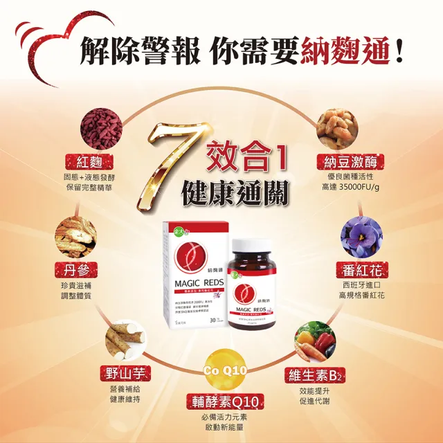 【金大心】納麴通膠囊-納豆紅麴+Q10+番紅花(30粒X8盒)