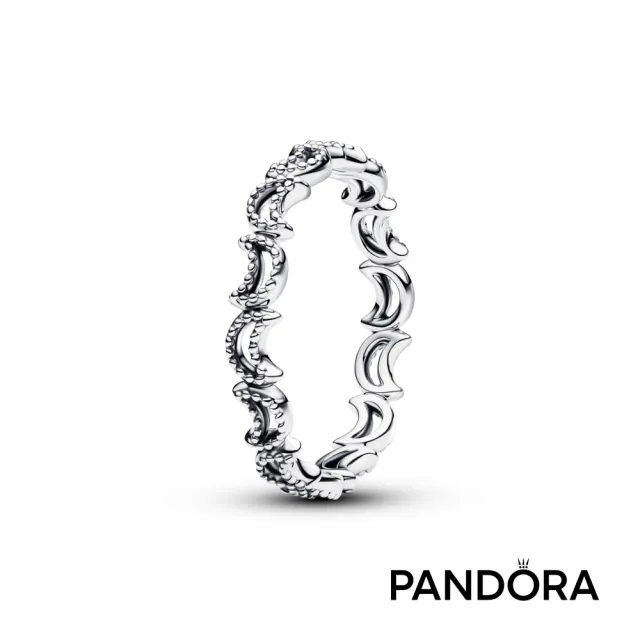 【Pandora 潘多拉】珠飾新月透視戒指