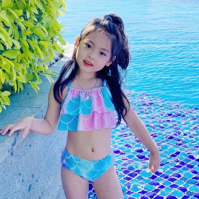 【橘魔法】彩色暈染美人魚泳裝 3件式 泳衣 兒童 女童 童裝 拍照攝影 造型服 角色扮演 海邊 戲水