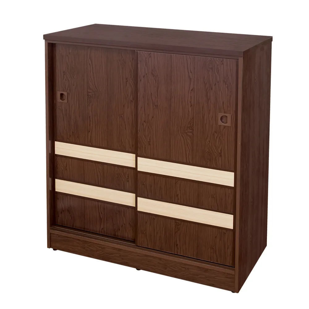 【南亞塑鋼】MIT台灣製 | 2.9尺拼接飾條二推/拉門防水塑鋼鞋櫃(胡桃色+白橡色)