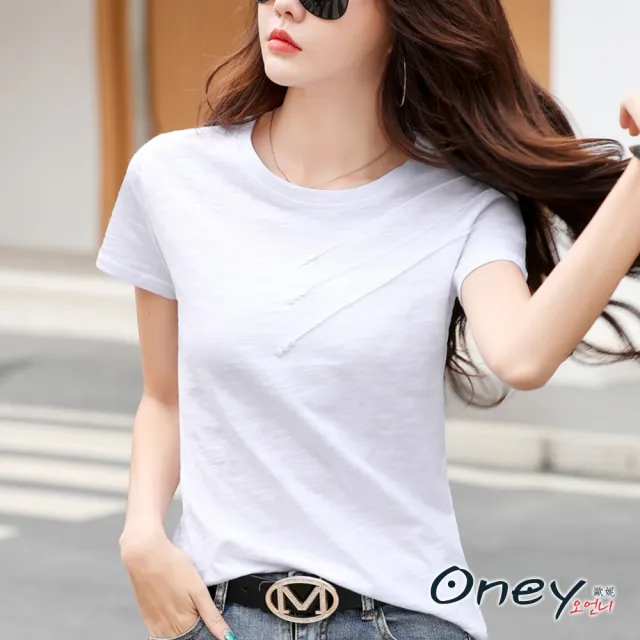 【ONEY 歐妮】★活力線條竹節棉圓領上衣(女上衣/短袖T恤/百搭/舒適/日系/通勤)