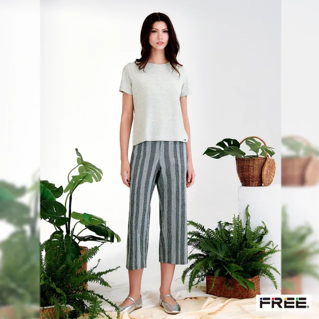 【FREE】INDIGO直紋斜口袋八分褲(灰藍)