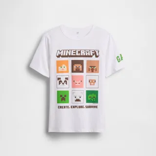 【GAP】GapKids × Minecraft當個創世神 圖案T恤-清新白(901536)