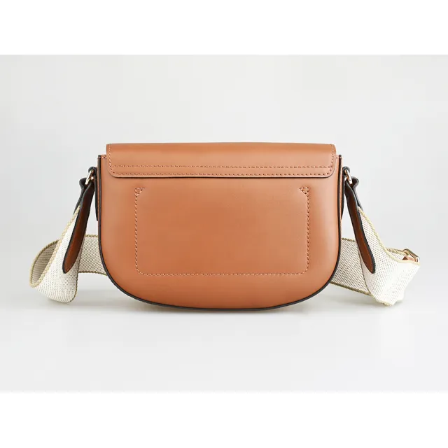 【LONGCHAMP】LONGCHAMP Epure金扣LOGO小牛皮翻蓋釦式斜背包(小/白蘭地酒棕)