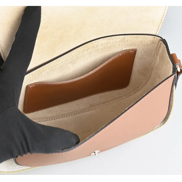 【LONGCHAMP】LONGCHAMP Epure金扣LOGO小牛皮翻蓋釦式斜背包(小/白蘭地酒棕)