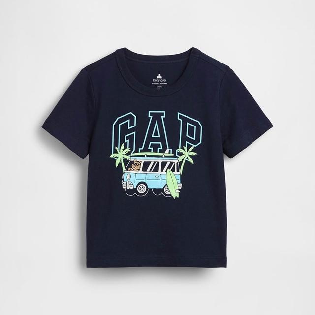 【GAP】嬰兒及幼兒圖案 Logo T恤-制服深藍(898707)