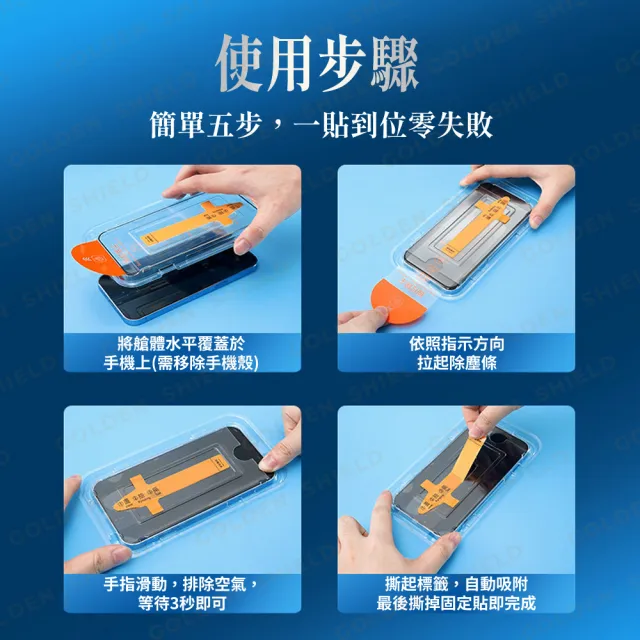 【GOLDEN SHIELD】除塵秒貼．抗藍光滿版保護貼(螢幕手機保護膜i18/17/16/15/14/13/12/11 Plus/Pro/Pro Max