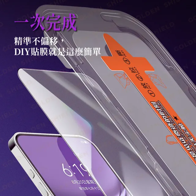 【GOLDEN SHIELD】除塵秒貼．防偷窺滿版保護貼(螢幕手機保護膜i18/17/16/15/14/13/12/11/ Plus/Pro/Pro Max