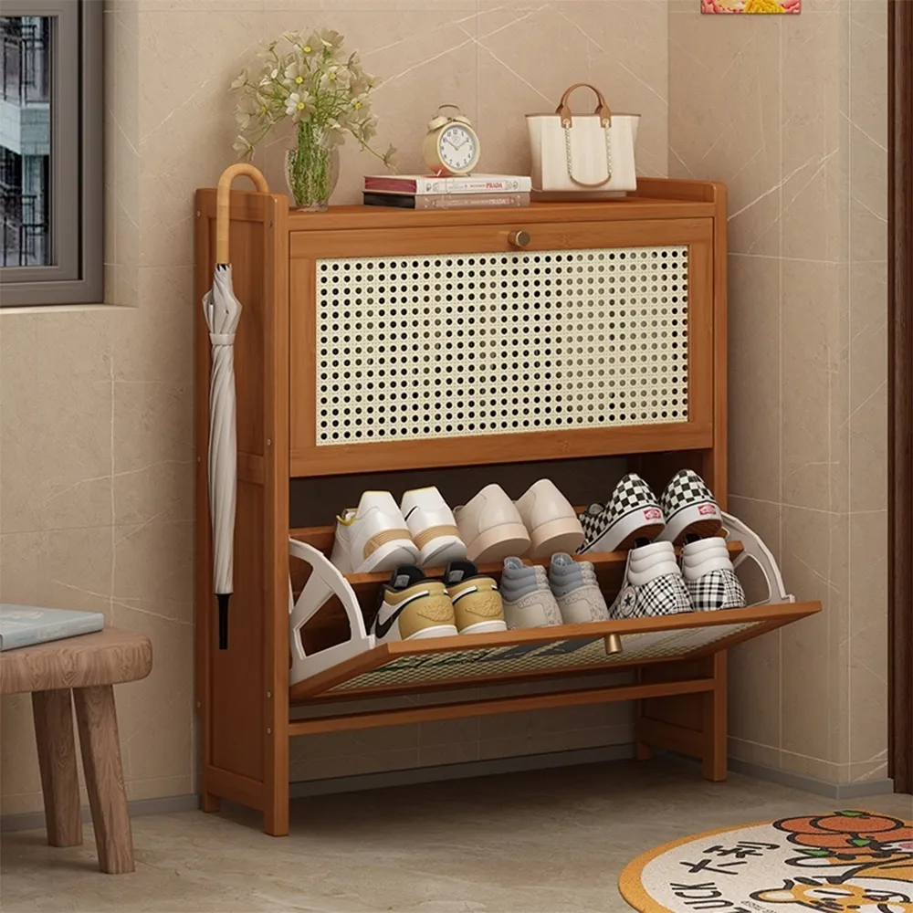 【歐德沐】竹製翻斗鞋櫃 兩門50公分 雙層收納(鞋架 玄關櫃 鞋靴收納 鞋盒 預購15天)