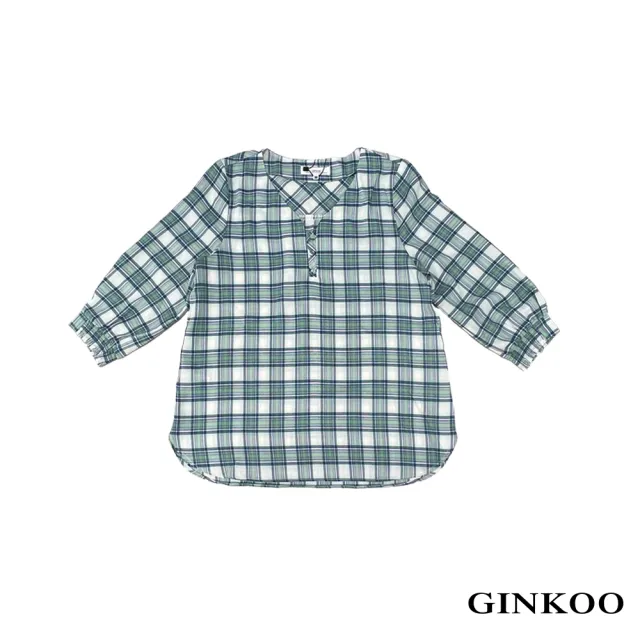 【GINKOO 俊克】V領後抽皺七分袖上衣