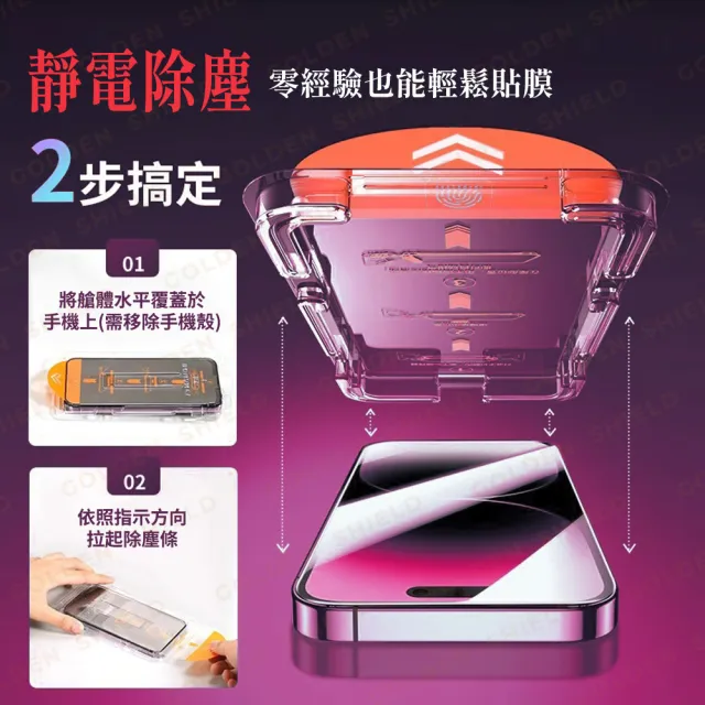 【GOLDEN SHIELD】除塵秒貼．霧面滿版保護貼(螢幕手機保護膜i17/16/15/14/13/12/11/Xr Plus/Pro/Pro Max
