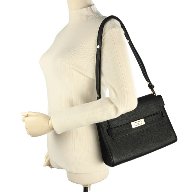 【TORY BURCH】Lee Radziwill 荔枝紋皮革肩背包-黑色